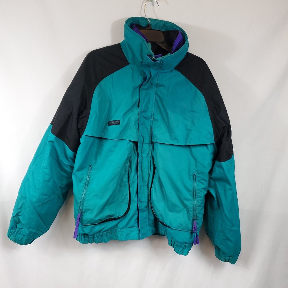 Columbia Sportswear Ski Jacket Powder Keg Teal Reversible Lined Jacket Mens Sz L